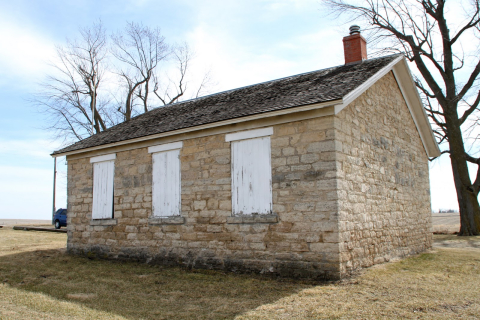 Side of the stone schoolhouse