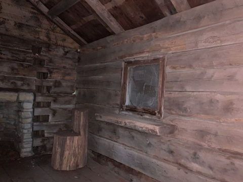 Interior of the wooden schoolhouse