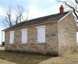 Side of the stone schoolhouse