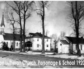 Image of a church, house, and schoolhouse